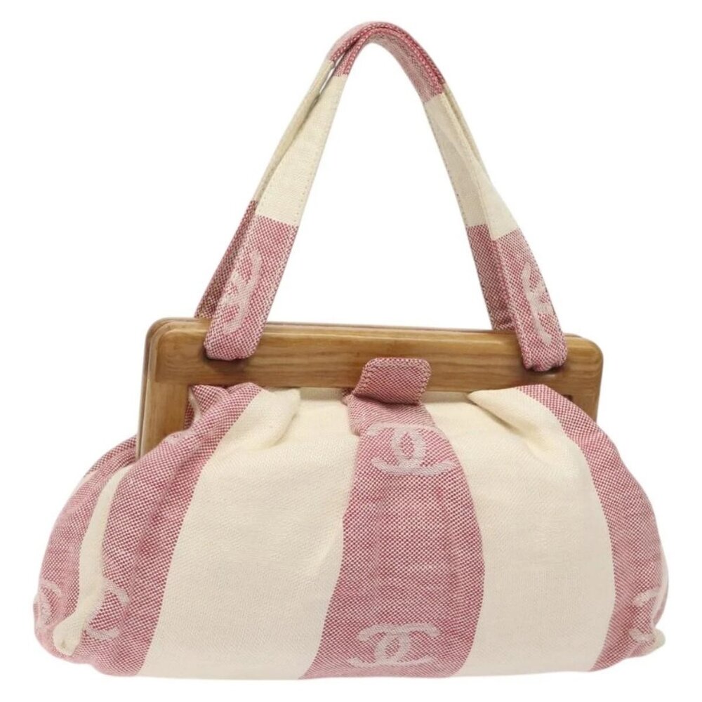 CHANEL Hand Bag Canvas Beige Gold CC Auth 122428V
